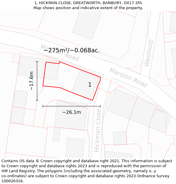 1, HICKMAN CLOSE, GREATWORTH, BANBURY, OX17 2FA: Plot and title map