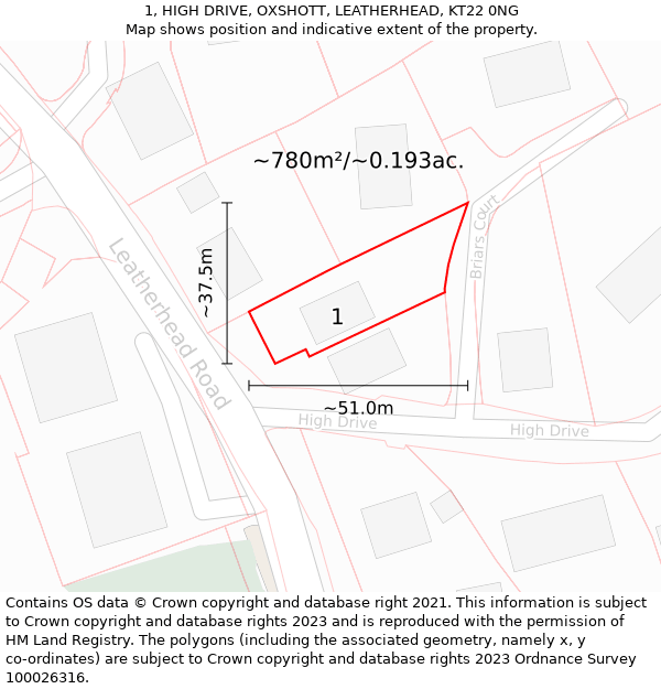 1, HIGH DRIVE, OXSHOTT, LEATHERHEAD, KT22 0NG: Plot and title map