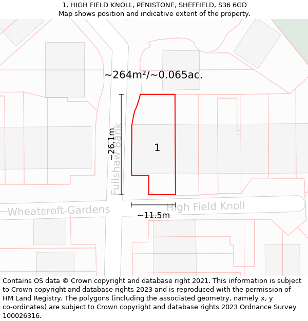 1, HIGH FIELD KNOLL, PENISTONE, SHEFFIELD, S36 6GD: Plot and title map