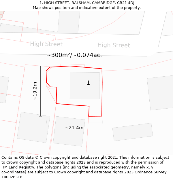 1, HIGH STREET, BALSHAM, CAMBRIDGE, CB21 4DJ: Plot and title map