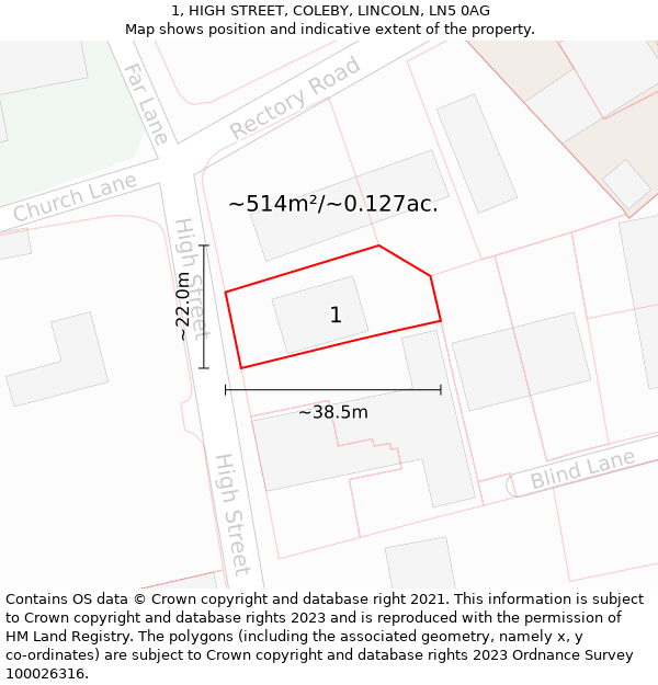 1, HIGH STREET, COLEBY, LINCOLN, LN5 0AG: Plot and title map