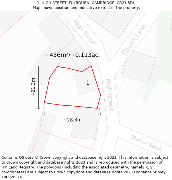 1, HIGH STREET, FULBOURN, CAMBRIDGE, CB21 5DH: Plot and title map