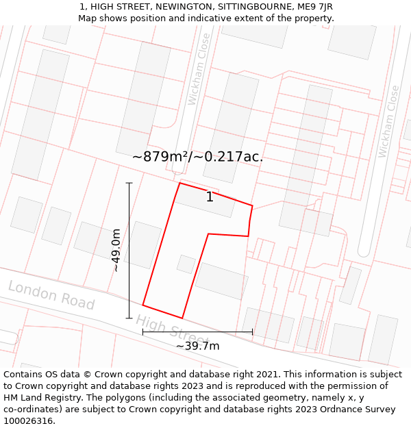 1, HIGH STREET, NEWINGTON, SITTINGBOURNE, ME9 7JR: Plot and title map