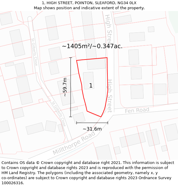 1, HIGH STREET, POINTON, SLEAFORD, NG34 0LX: Plot and title map