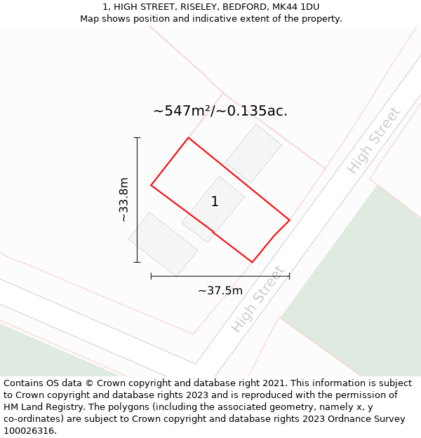 1, HIGH STREET, RISELEY, BEDFORD, MK44 1DU: Plot and title map