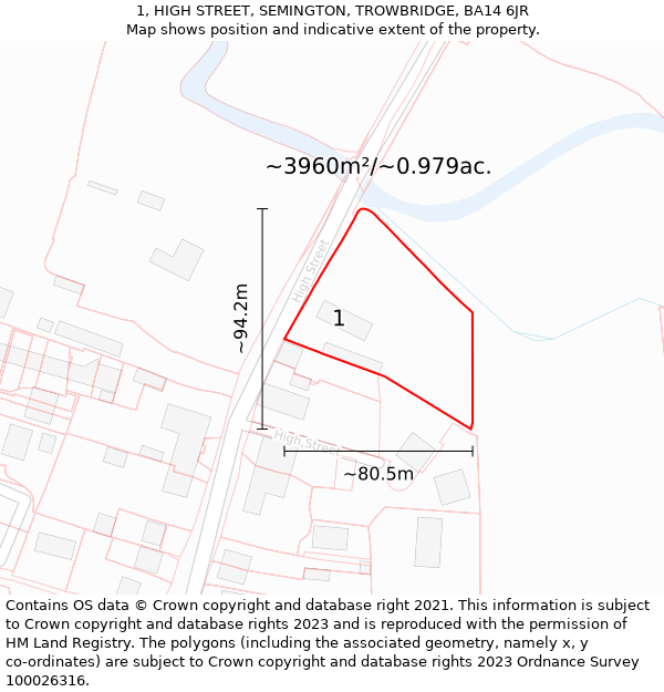 1, HIGH STREET, SEMINGTON, TROWBRIDGE, BA14 6JR: Plot and title map