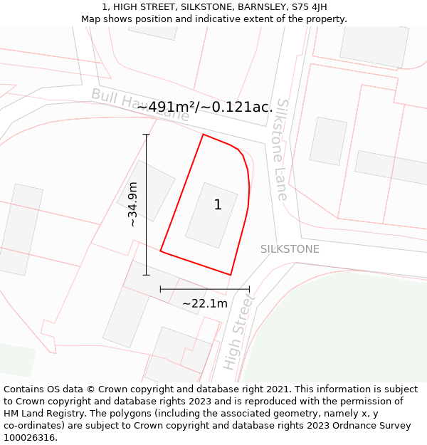 1, HIGH STREET, SILKSTONE, BARNSLEY, S75 4JH: Plot and title map