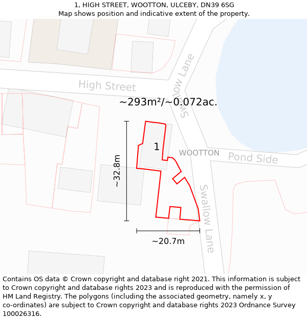 1, HIGH STREET, WOOTTON, ULCEBY, DN39 6SG: Plot and title map