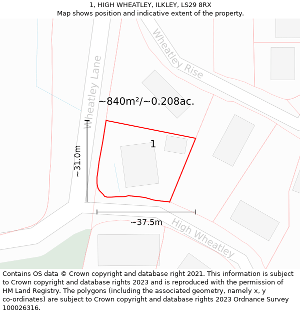 1, HIGH WHEATLEY, ILKLEY, LS29 8RX: Plot and title map