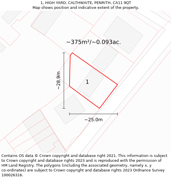 1, HIGH YARD, CALTHWAITE, PENRITH, CA11 9QT: Plot and title map