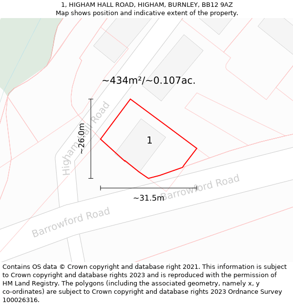 1, HIGHAM HALL ROAD, HIGHAM, BURNLEY, BB12 9AZ: Plot and title map