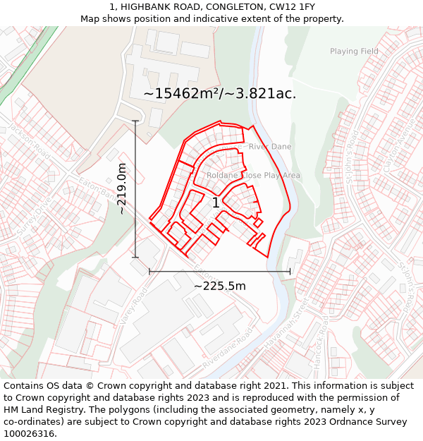 1, HIGHBANK ROAD, CONGLETON, CW12 1FY: Plot and title map