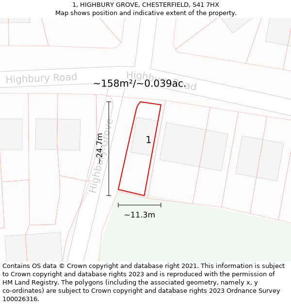 1, HIGHBURY GROVE, CHESTERFIELD, S41 7HX: Plot and title map