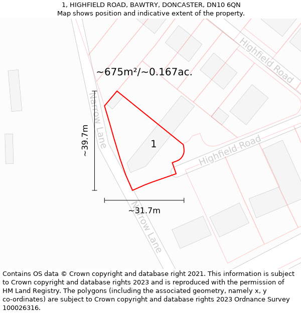 1, HIGHFIELD ROAD, BAWTRY, DONCASTER, DN10 6QN: Plot and title map