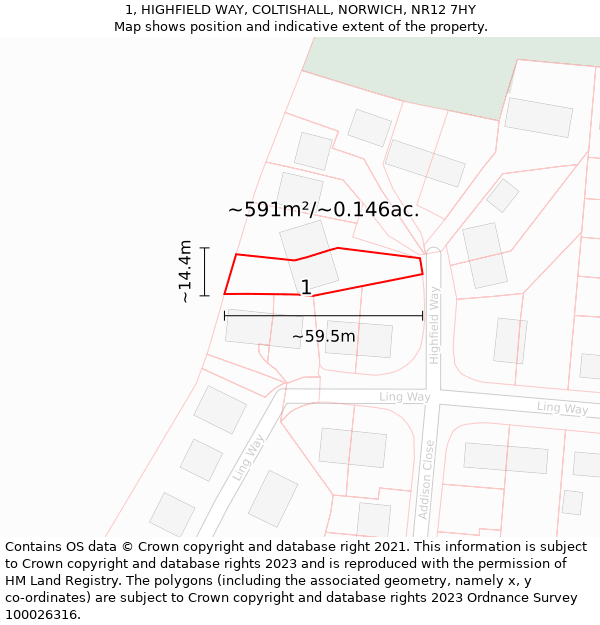 1, HIGHFIELD WAY, COLTISHALL, NORWICH, NR12 7HY: Plot and title map