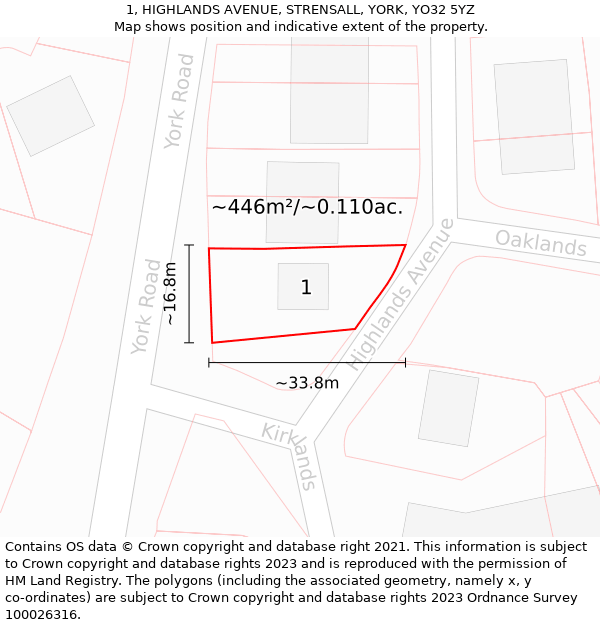 1, HIGHLANDS AVENUE, STRENSALL, YORK, YO32 5YZ: Plot and title map