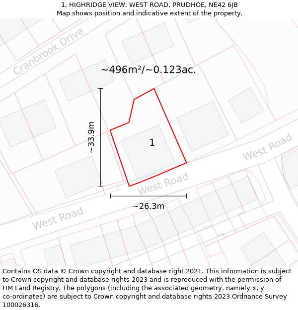 1, HIGHRIDGE VIEW, WEST ROAD, PRUDHOE, NE42 6JB: Plot and title map