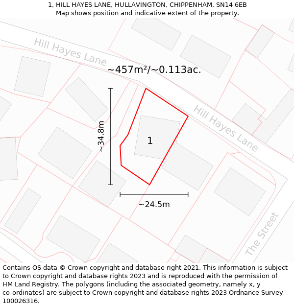 1, HILL HAYES LANE, HULLAVINGTON, CHIPPENHAM, SN14 6EB: Plot and title map