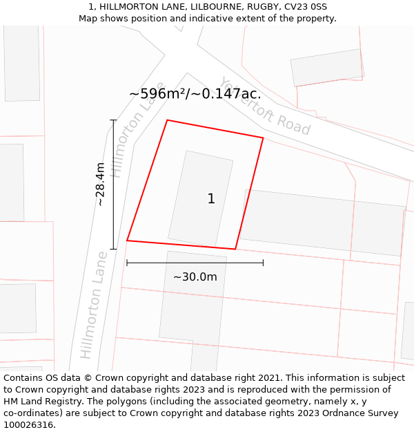 1, HILLMORTON LANE, LILBOURNE, RUGBY, CV23 0SS: Plot and title map