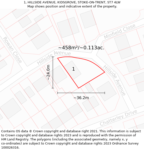 1, HILLSIDE AVENUE, KIDSGROVE, STOKE-ON-TRENT, ST7 4LW: Plot and title map