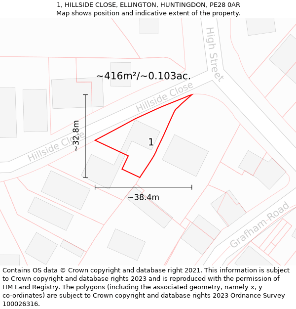 1, HILLSIDE CLOSE, ELLINGTON, HUNTINGDON, PE28 0AR: Plot and title map