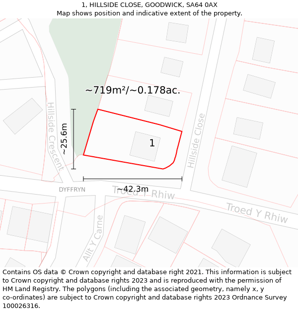 1, HILLSIDE CLOSE, GOODWICK, SA64 0AX: Plot and title map