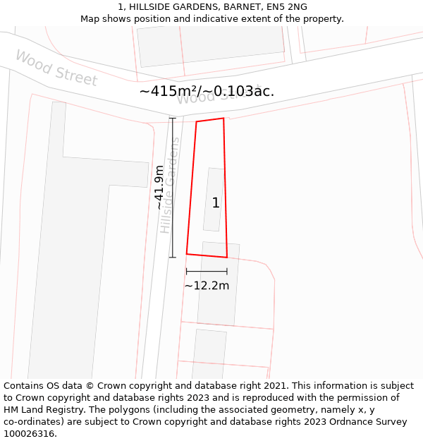 1, HILLSIDE GARDENS, BARNET, EN5 2NG: Plot and title map