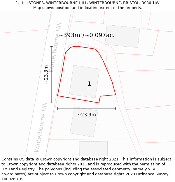 1, HILLSTONES, WINTERBOURNE HILL, WINTERBOURNE, BRISTOL, BS36 1JW: Plot and title map