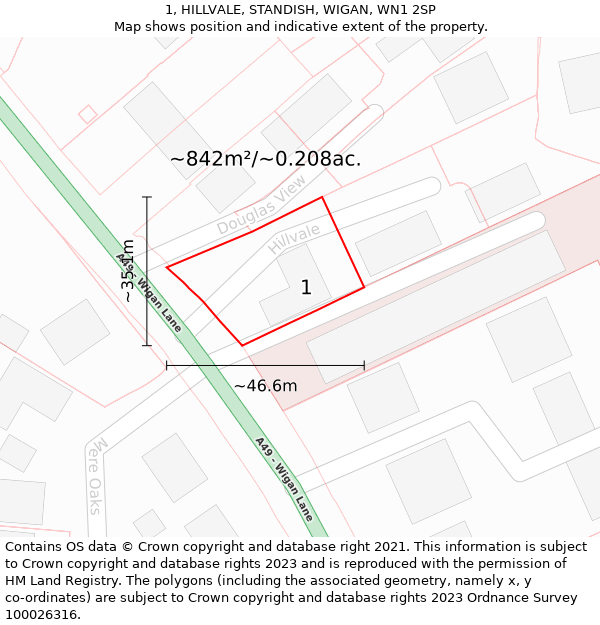 1, HILLVALE, STANDISH, WIGAN, WN1 2SP: Plot and title map