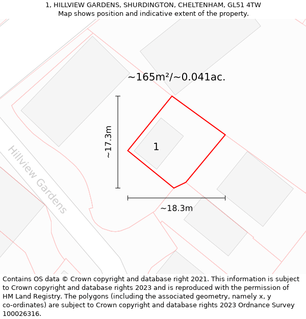 1, HILLVIEW GARDENS, SHURDINGTON, CHELTENHAM, GL51 4TW: Plot and title map