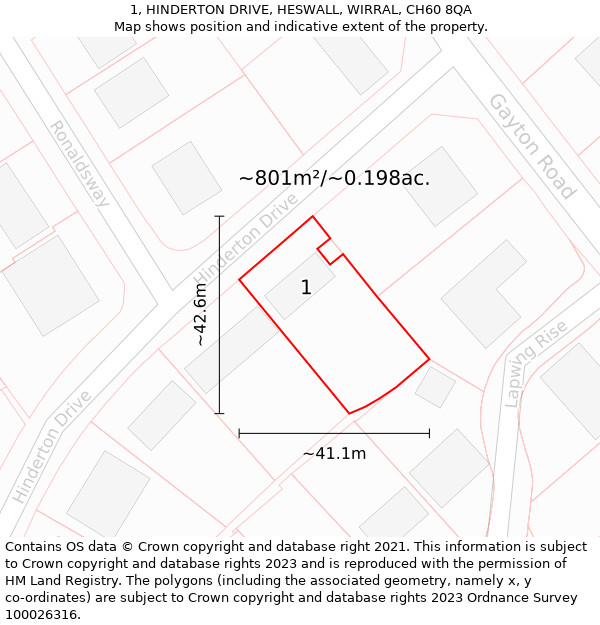 1, HINDERTON DRIVE, HESWALL, WIRRAL, CH60 8QA: Plot and title map