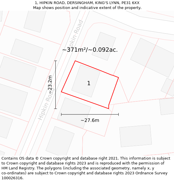 1, HIPKIN ROAD, DERSINGHAM, KING'S LYNN, PE31 6XX: Plot and title map