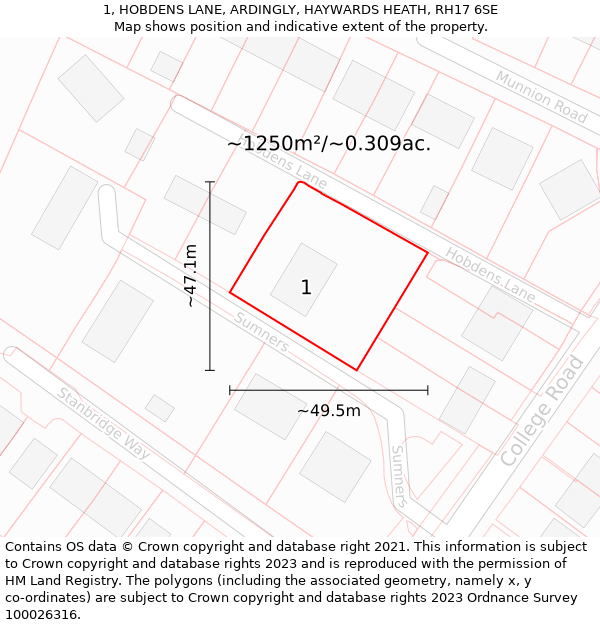 1, HOBDENS LANE, ARDINGLY, HAYWARDS HEATH, RH17 6SE: Plot and title map