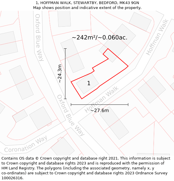 1, HOFFMAN WALK, STEWARTBY, BEDFORD, MK43 9GN: Plot and title map