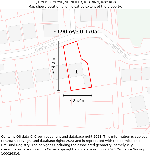 1, HOLDER CLOSE, SHINFIELD, READING, RG2 9HQ: Plot and title map