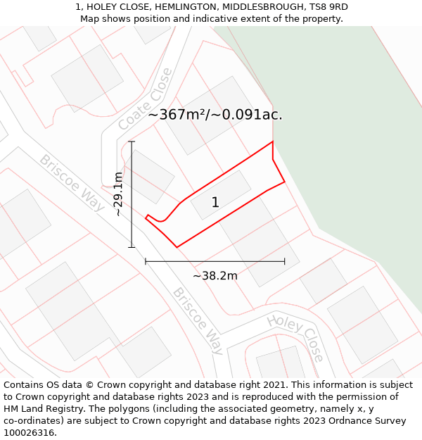 1, HOLEY CLOSE, HEMLINGTON, MIDDLESBROUGH, TS8 9RD: Plot and title map