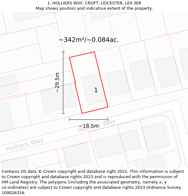 1, HOLLIERS WAY, CROFT, LEICESTER, LE9 3ER: Plot and title map