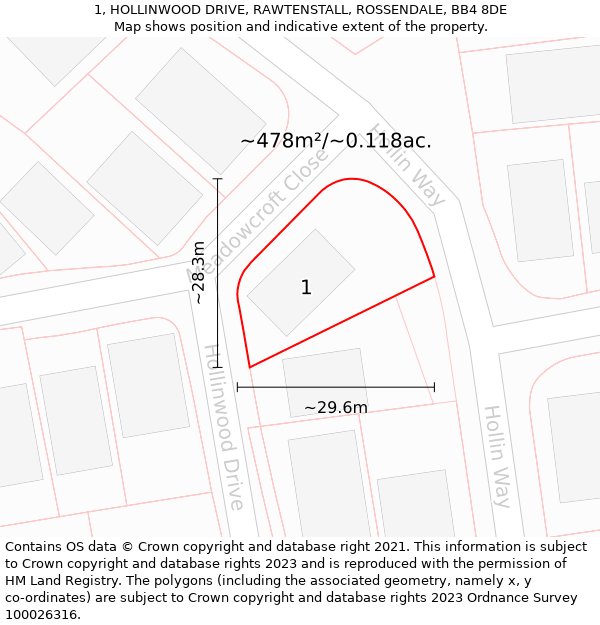 1, HOLLINWOOD DRIVE, RAWTENSTALL, ROSSENDALE, BB4 8DE: Plot and title map