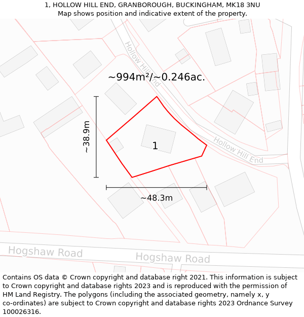 1, HOLLOW HILL END, GRANBOROUGH, BUCKINGHAM, MK18 3NU: Plot and title map