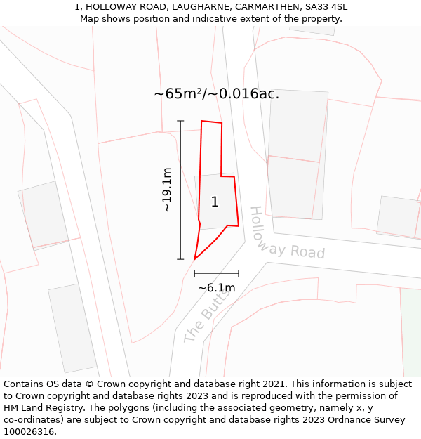 1, HOLLOWAY ROAD, LAUGHARNE, CARMARTHEN, SA33 4SL: Plot and title map