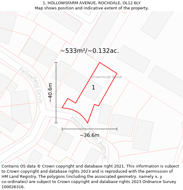 1, HOLLOWSFARM AVENUE, ROCHDALE, OL12 6LY: Plot and title map