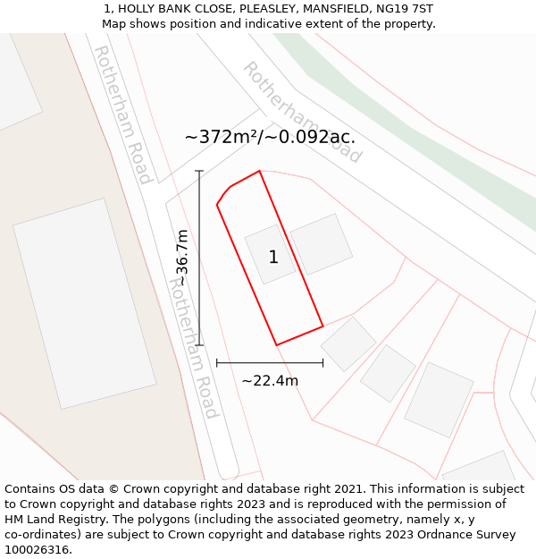 1, HOLLY BANK CLOSE, PLEASLEY, MANSFIELD, NG19 7ST: Plot and title map