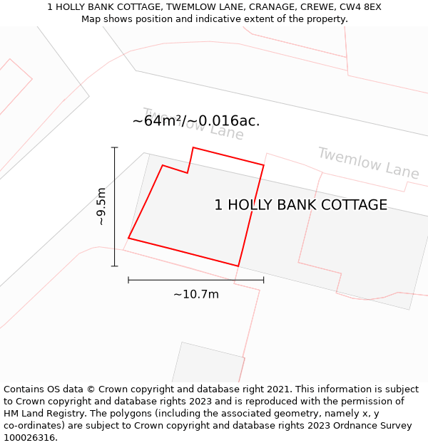 1 HOLLY BANK COTTAGE, TWEMLOW LANE, CRANAGE, CREWE, CW4 8EX: Plot and title map