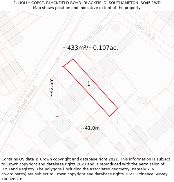 1, HOLLY COPSE, BLACKFIELD ROAD, BLACKFIELD, SOUTHAMPTON, SO45 1WD: Plot and title map