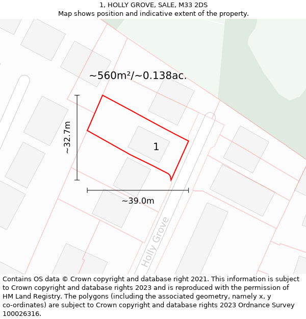 1, HOLLY GROVE, SALE, M33 2DS: Plot and title map