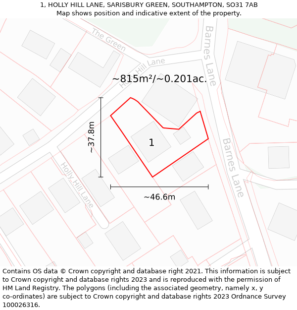 1, HOLLY HILL LANE, SARISBURY GREEN, SOUTHAMPTON, SO31 7AB: Plot and title map