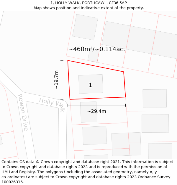 1, HOLLY WALK, PORTHCAWL, CF36 5AP: Plot and title map