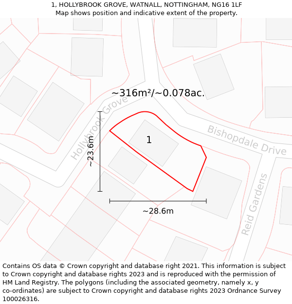 1, HOLLYBROOK GROVE, WATNALL, NOTTINGHAM, NG16 1LF: Plot and title map