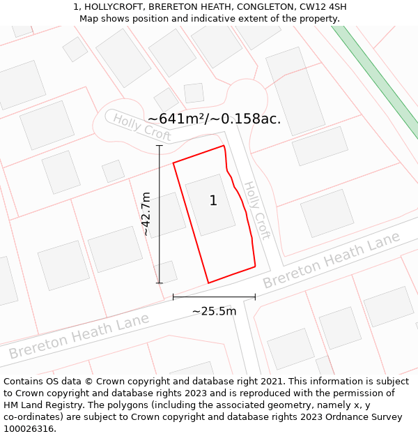 1, HOLLYCROFT, BRERETON HEATH, CONGLETON, CW12 4SH: Plot and title map