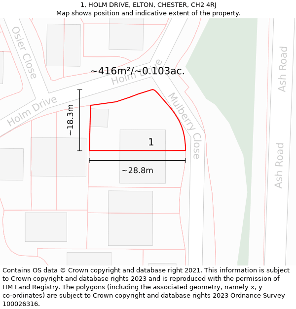 1, HOLM DRIVE, ELTON, CHESTER, CH2 4RJ: Plot and title map